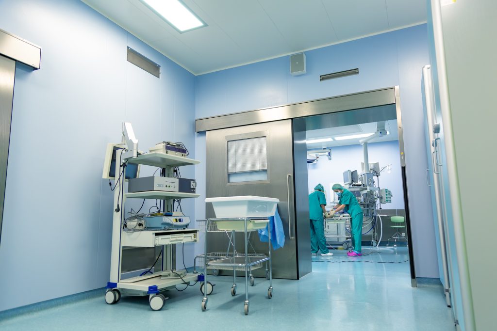 A view through the door into a hospital operating room